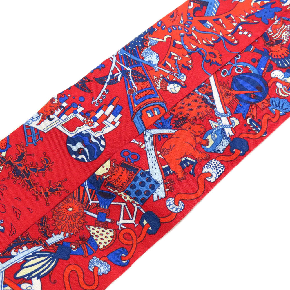 HERMES scarf silk Red Twilly Women Used Authentic