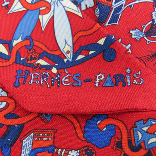 HERMES scarf silk Red Twilly Women Used Authentic