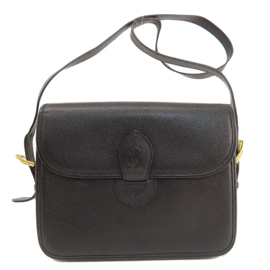 YVES SAINT LAURENT Shoulder Bag leather black logo Women Used Authentic