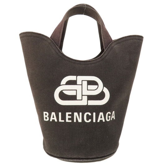 BALENCIAGA Handbag canvas Brown logo basket Women Used Authentic