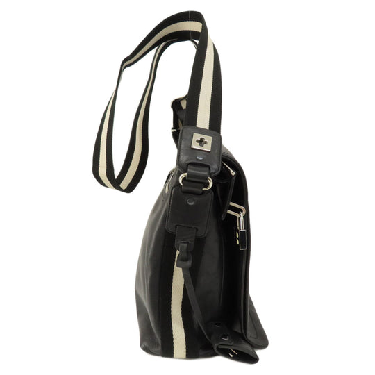 BALLY Shoulder Bag leather black Long shoulder mens(Unisex) Used Authentic