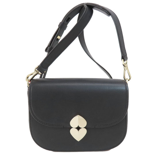 Kate Spade Shoulder Bag leather black Heart motif Women Used Authentic