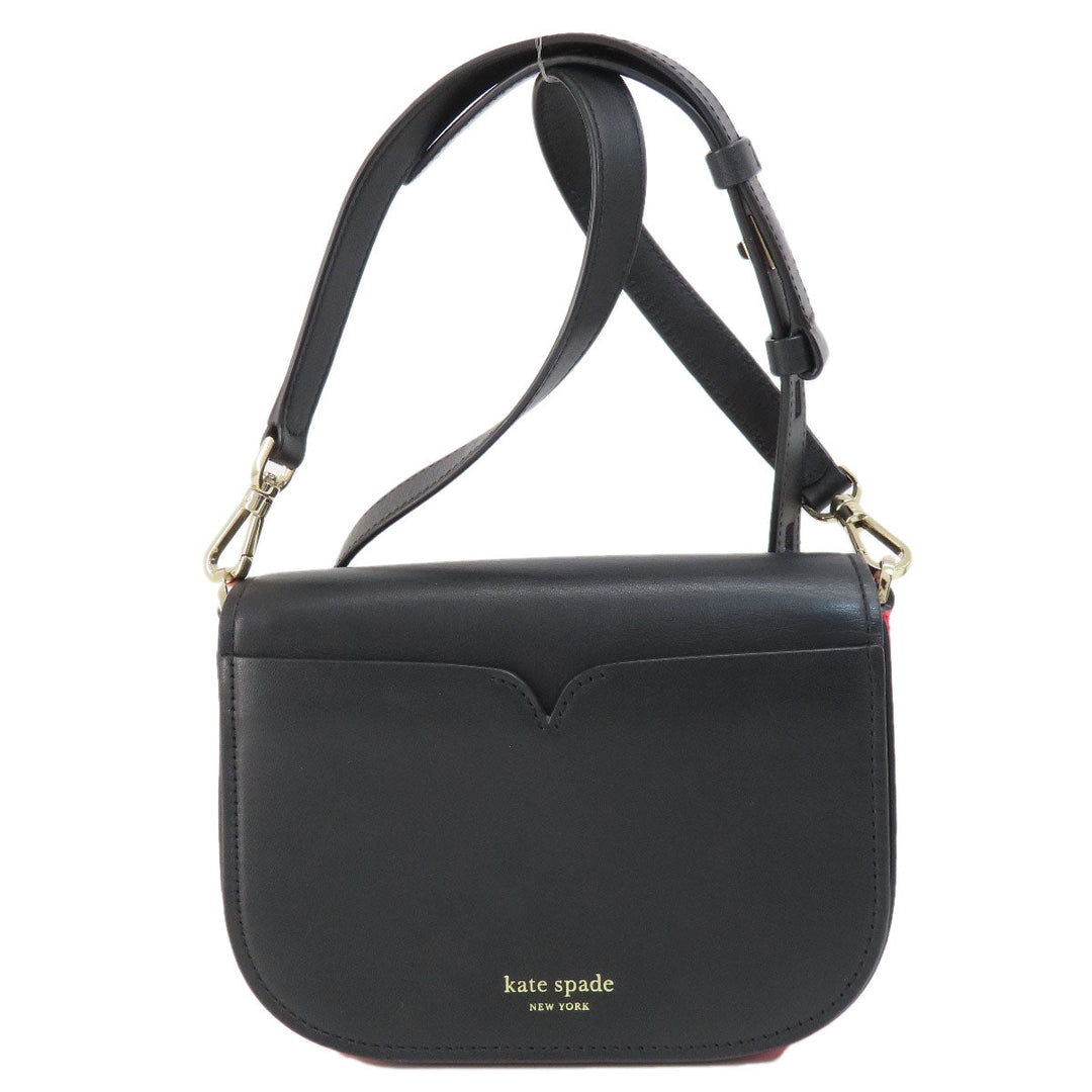 Kate Spade Shoulder Bag leather black Heart motif Women Used Authentic