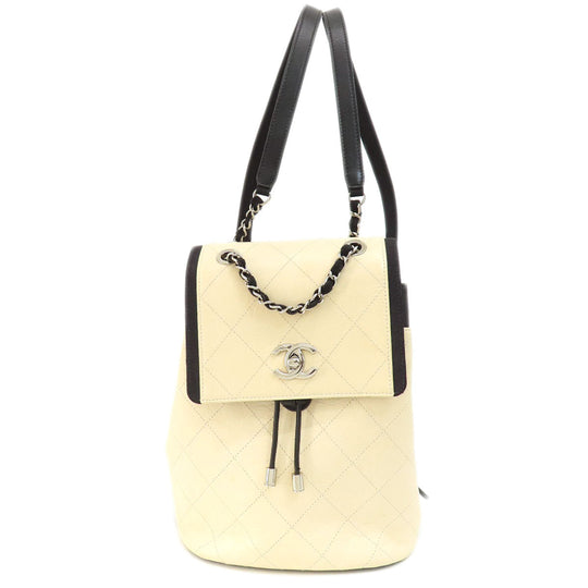 CHANEL Backpack Calfskin beige Matelasse COCO Mark SilverMetal Women Used Authentic