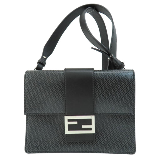 FENDI Shoulder Bag leather black logo Women Used Authentic
