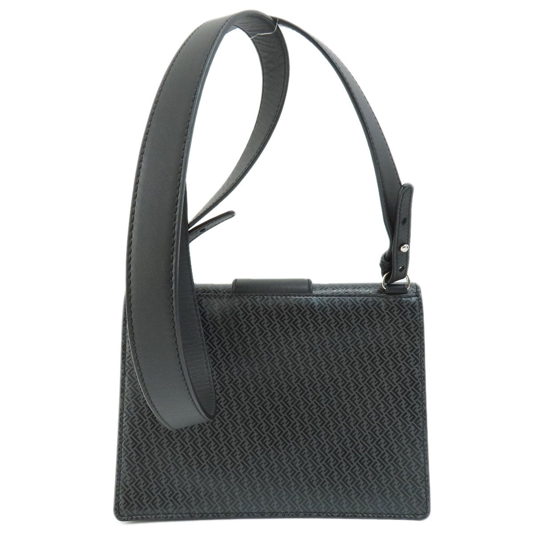 FENDI Shoulder Bag leather black logo Women Used Authentic