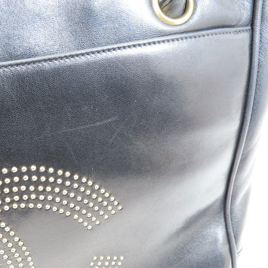 CHANEL Tote Bag lambskin black COCO Mark Studs Gold Metal Women Used Authentic
