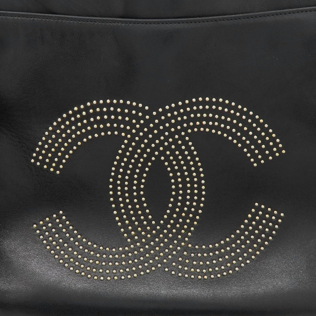 CHANEL Tote Bag lambskin black COCO Mark Studs Gold Metal Women Used Authentic