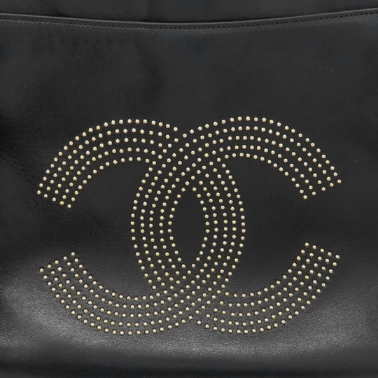 CHANEL Tote Bag lambskin black COCO Mark Studs Gold Metal Women Used Authentic