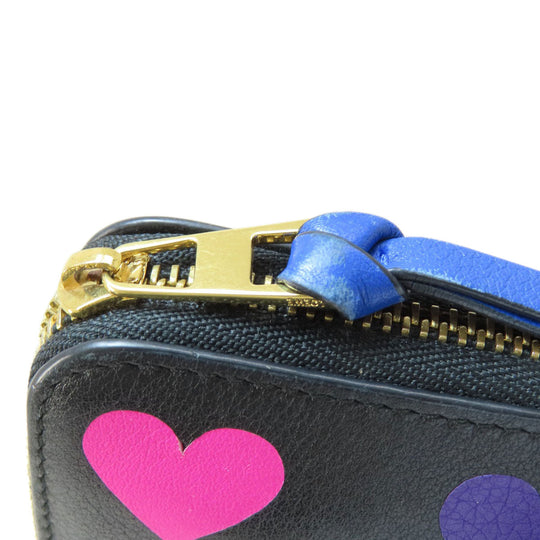LOEWE Long Wallet Purse leather black Heart motif Zip Around Women Used Authentic
