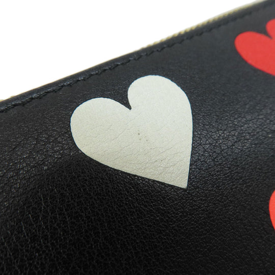 LOEWE Long Wallet Purse leather black Heart motif Zip Around Women Used Authentic