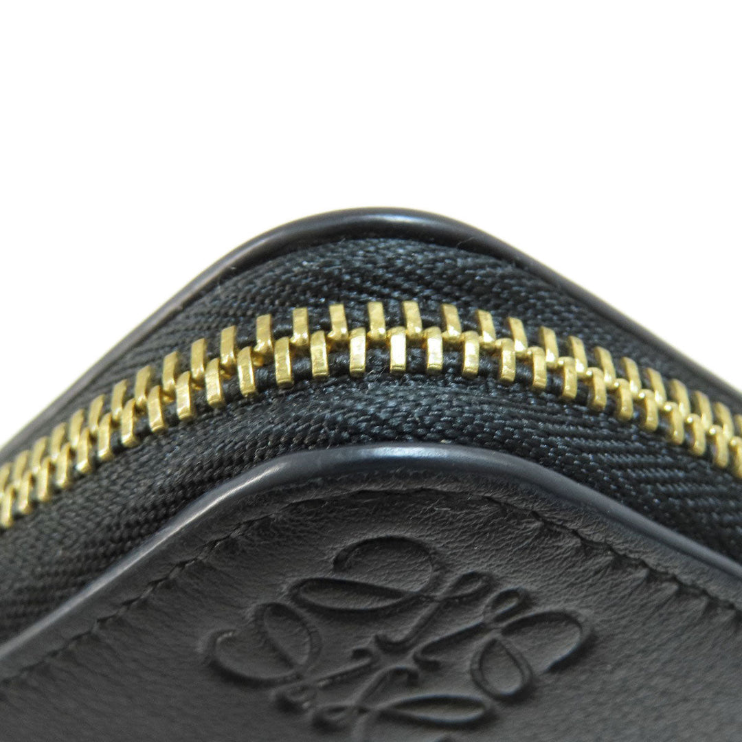 LOEWE Long Wallet Purse leather black Heart motif Zip Around Women Used Authentic