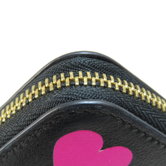 LOEWE Long Wallet Purse leather black Heart motif Zip Around Women Used Authentic