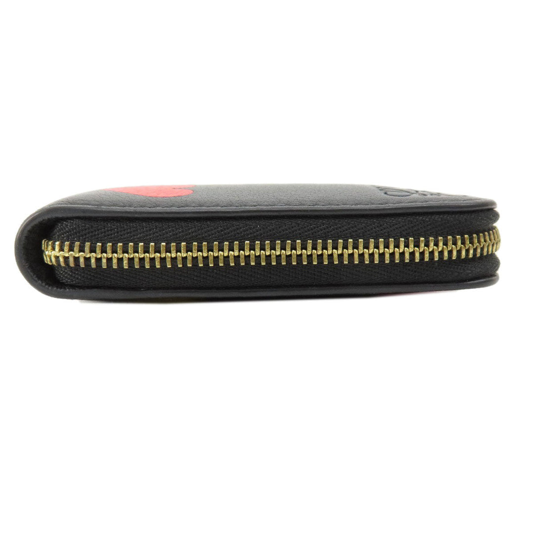 LOEWE Long Wallet Purse leather black Heart motif Zip Around Women Used Authentic