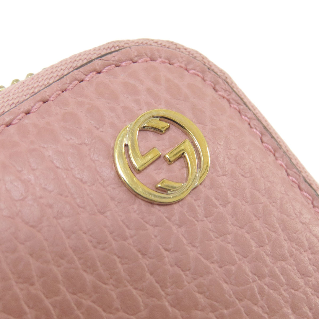 GUCCI Long Wallet Purse 449347 leather pink Interlocking G Women Used Authentic