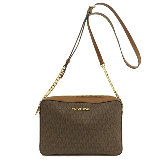 MICHAEL KORS Shoulder Bag Leather, Coated Canvas Brown MK signature Women Used Authentic