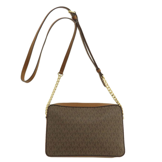MICHAEL KORS Shoulder Bag Leather, Coated Canvas Brown MK signature Women Used Authentic