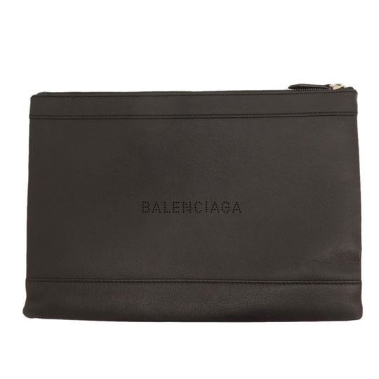 BALENCIAGA Clutch bag leather black logo mens Used Authentic