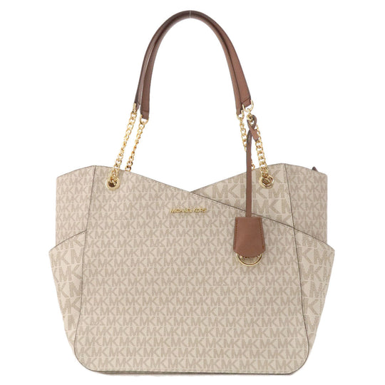 MICHAEL KORS Tote Bag Leather, Coated Canvas white MK signature Women Used Authentic