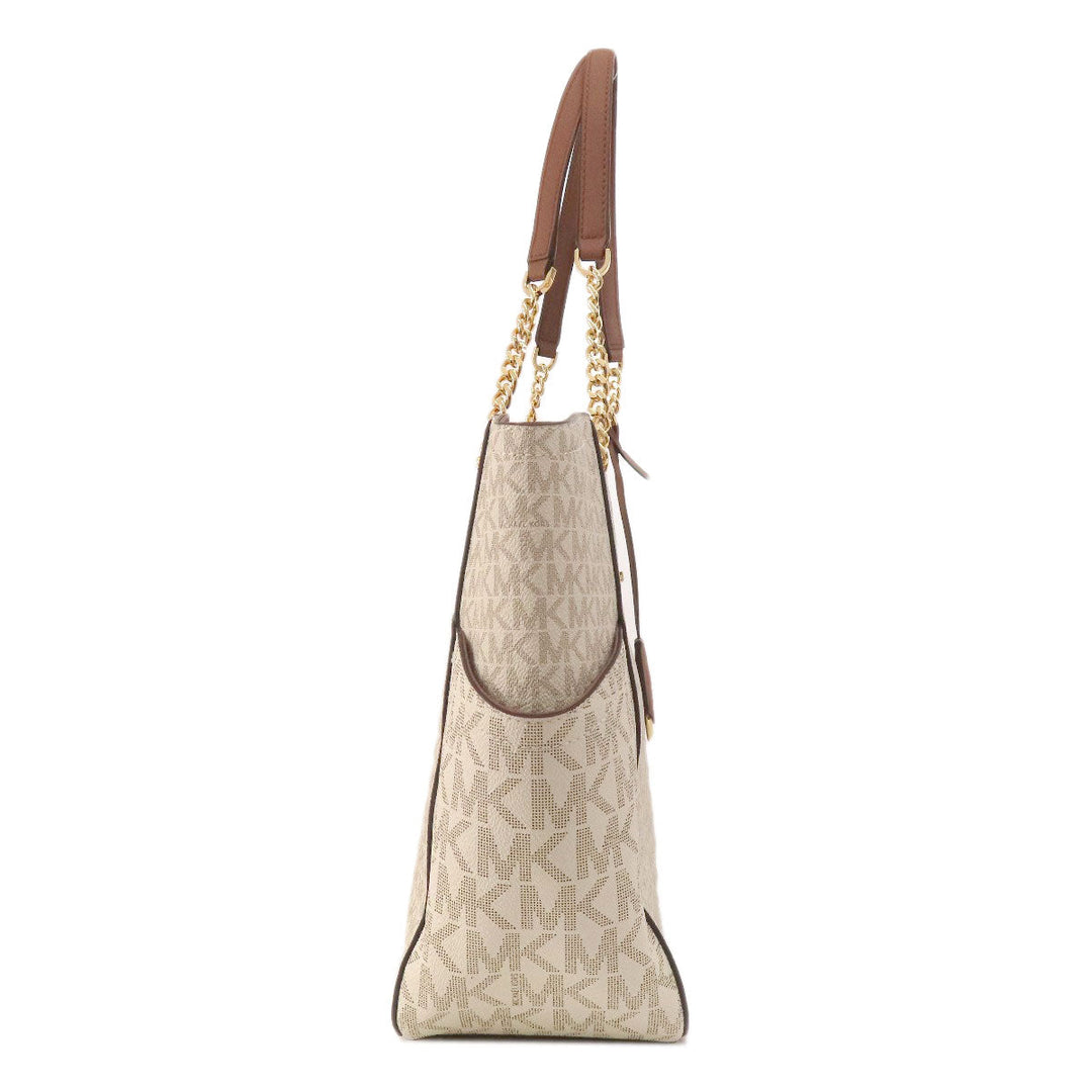 MICHAEL KORS Tote Bag Leather, Coated Canvas white MK signature Women Used Authentic