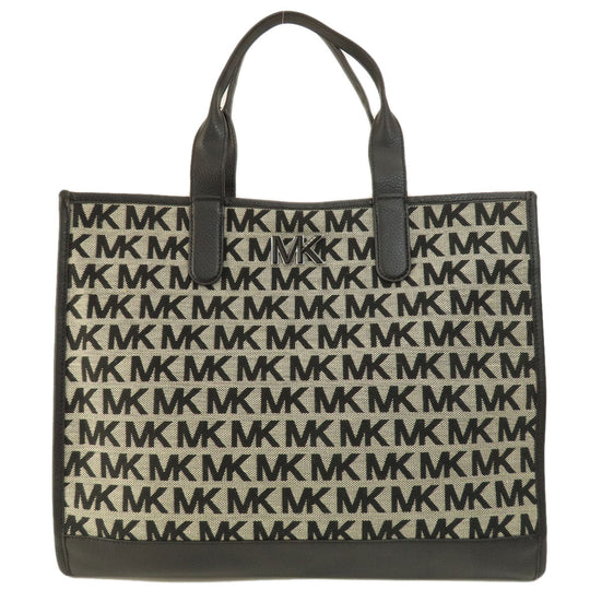 MICHAEL KORS Tote Bag canvas black MK signature Women Used Authentic
