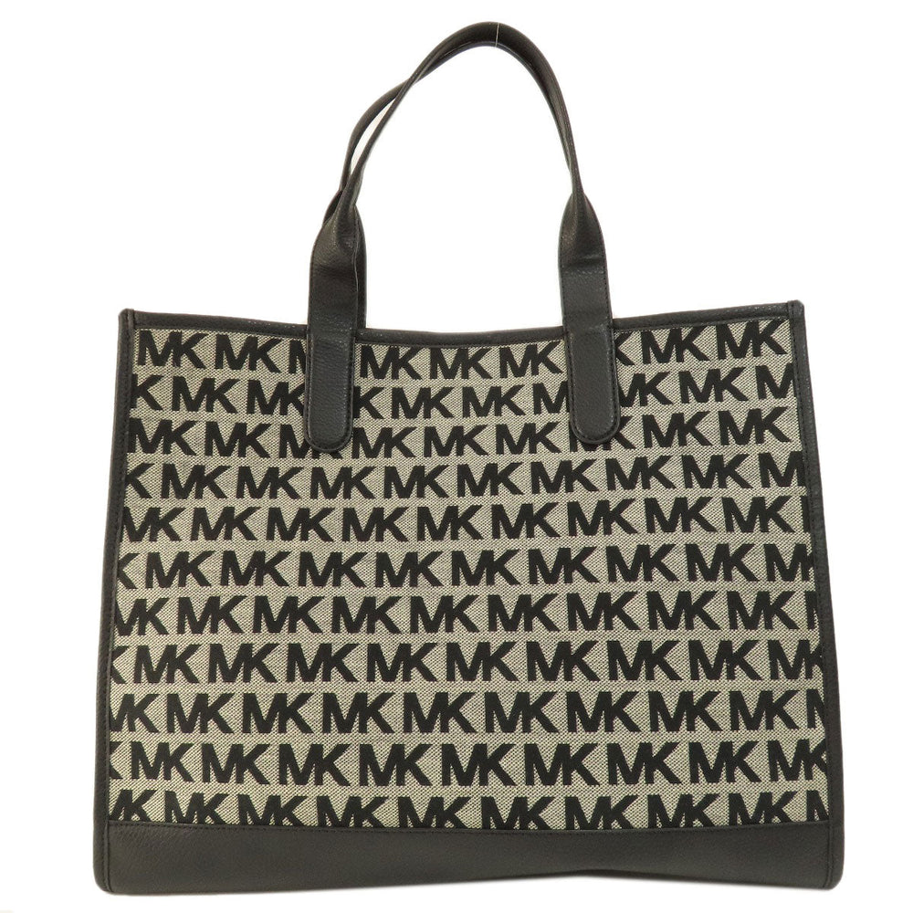 MICHAEL KORS Tote Bag canvas black MK signature Women Used Authentic