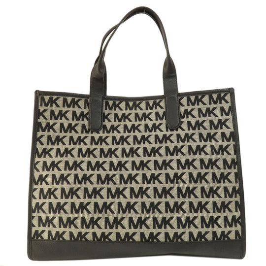 MICHAEL KORS Tote Bag canvas black MK signature Women Used Authentic