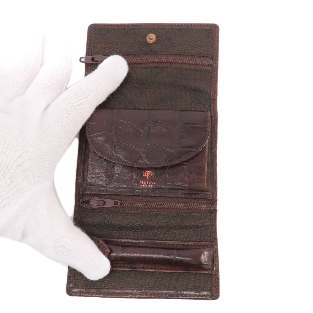 MULBERRY Coin case leather Brown Mini wallet embossed Women(Unisex) Used Authentic