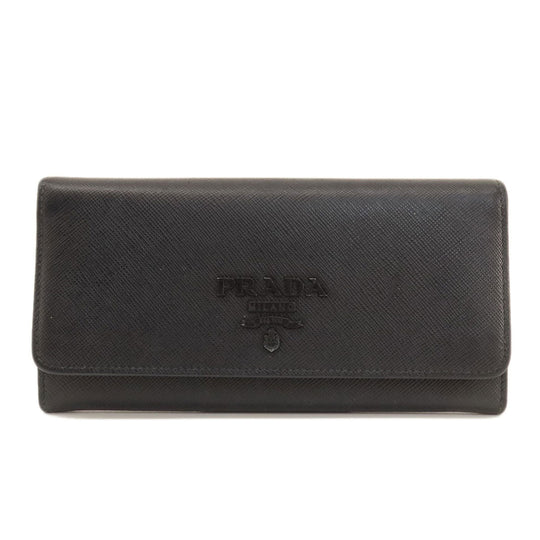PRADA Long Wallet Purse leather black logo saffiano Women Used Authentic