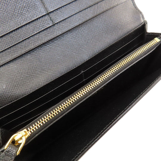 PRADA Long Wallet Purse leather black logo saffiano Women Used Authentic