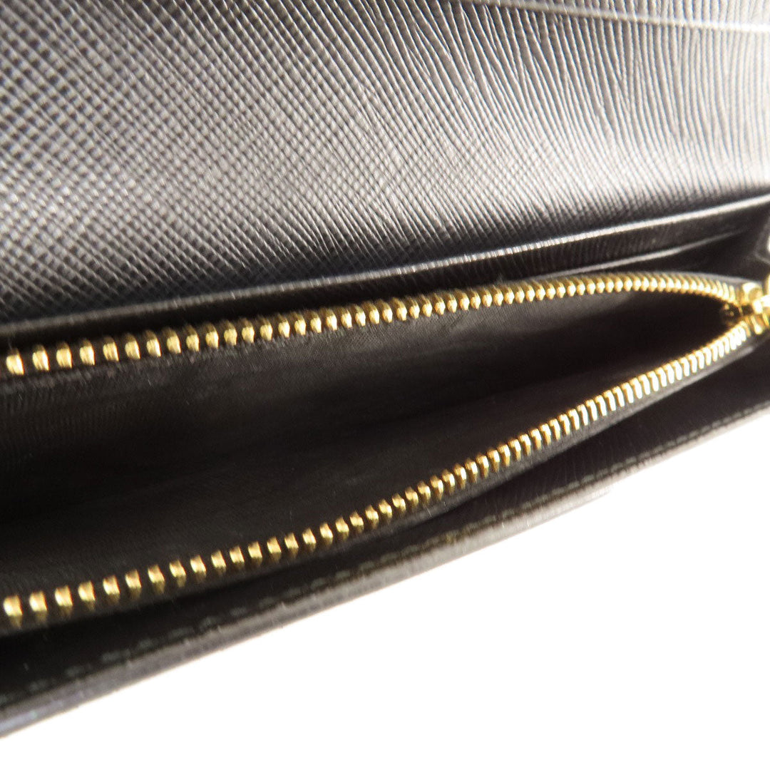 PRADA Long Wallet Purse leather black logo saffiano Women Used Authentic