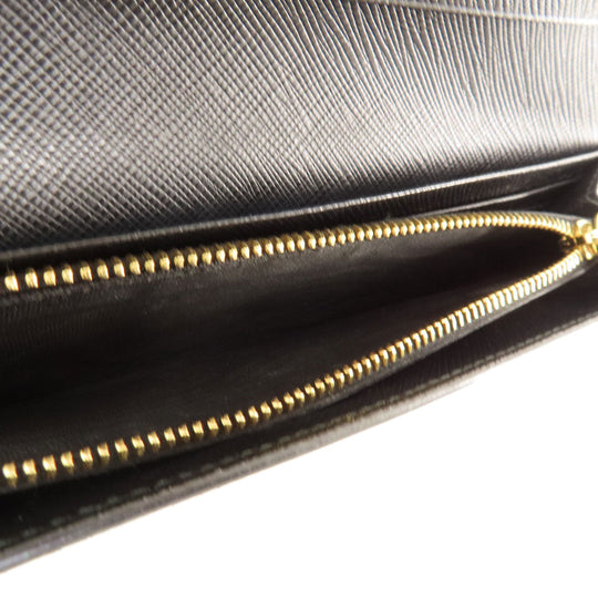 PRADA Long Wallet Purse leather black logo saffiano Women Used Authentic