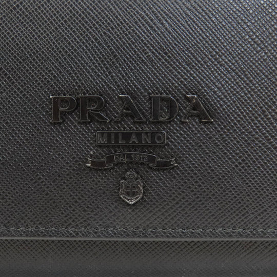 PRADA Long Wallet Purse leather black logo saffiano Women Used Authentic