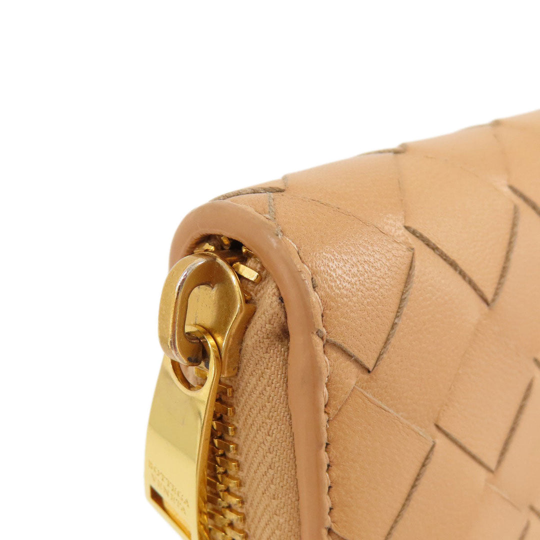 BOTTEGAVENETA Long Wallet Purse Calfskin Brown INTRECCIATO Women Used Authentic