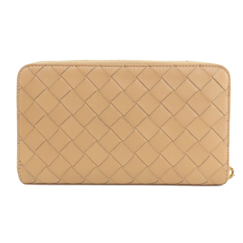 BOTTEGAVENETA Long Wallet Purse Calfskin Brown INTRECCIATO Women Used Authentic