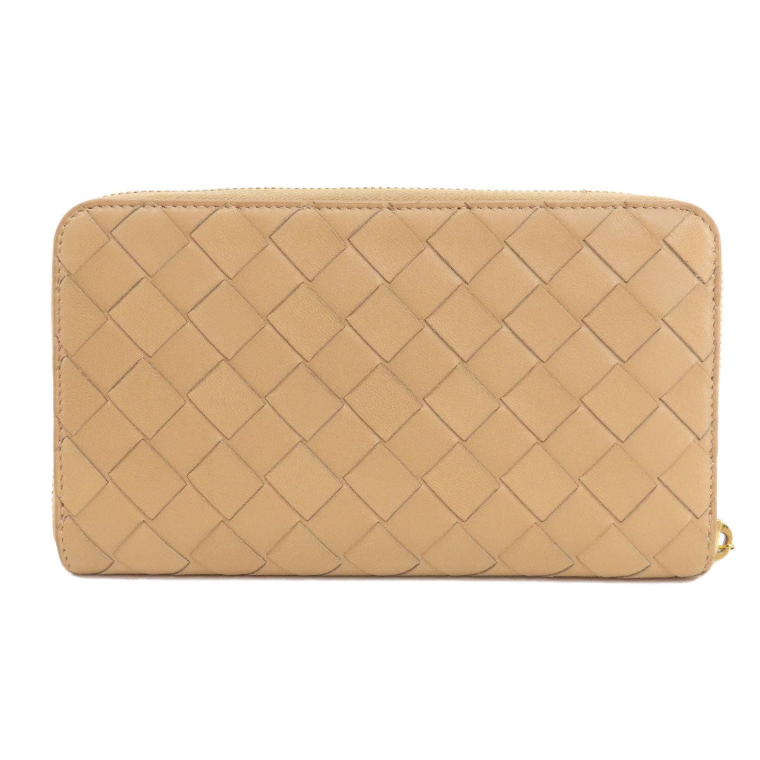 BOTTEGAVENETA Long Wallet Purse Calfskin Brown INTRECCIATO Women Used Authentic