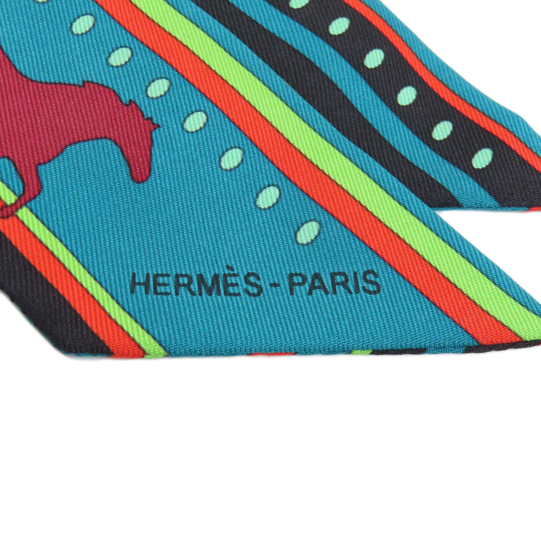 HERMES scarf silk green Twilly Women Used Authentic