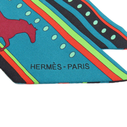 HERMES scarf silk green Twilly Women Used Authentic