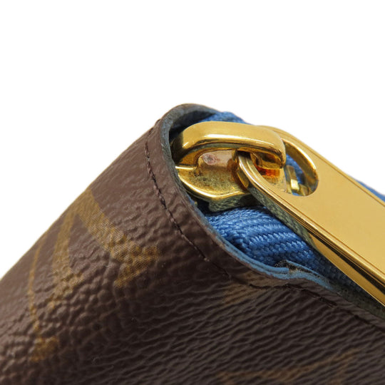 LOUIS VUITTON Long Wallet Purse M63894 Monogram canvas Brown Zippy Wallet Monogram Blue Jean Women Used Authentic