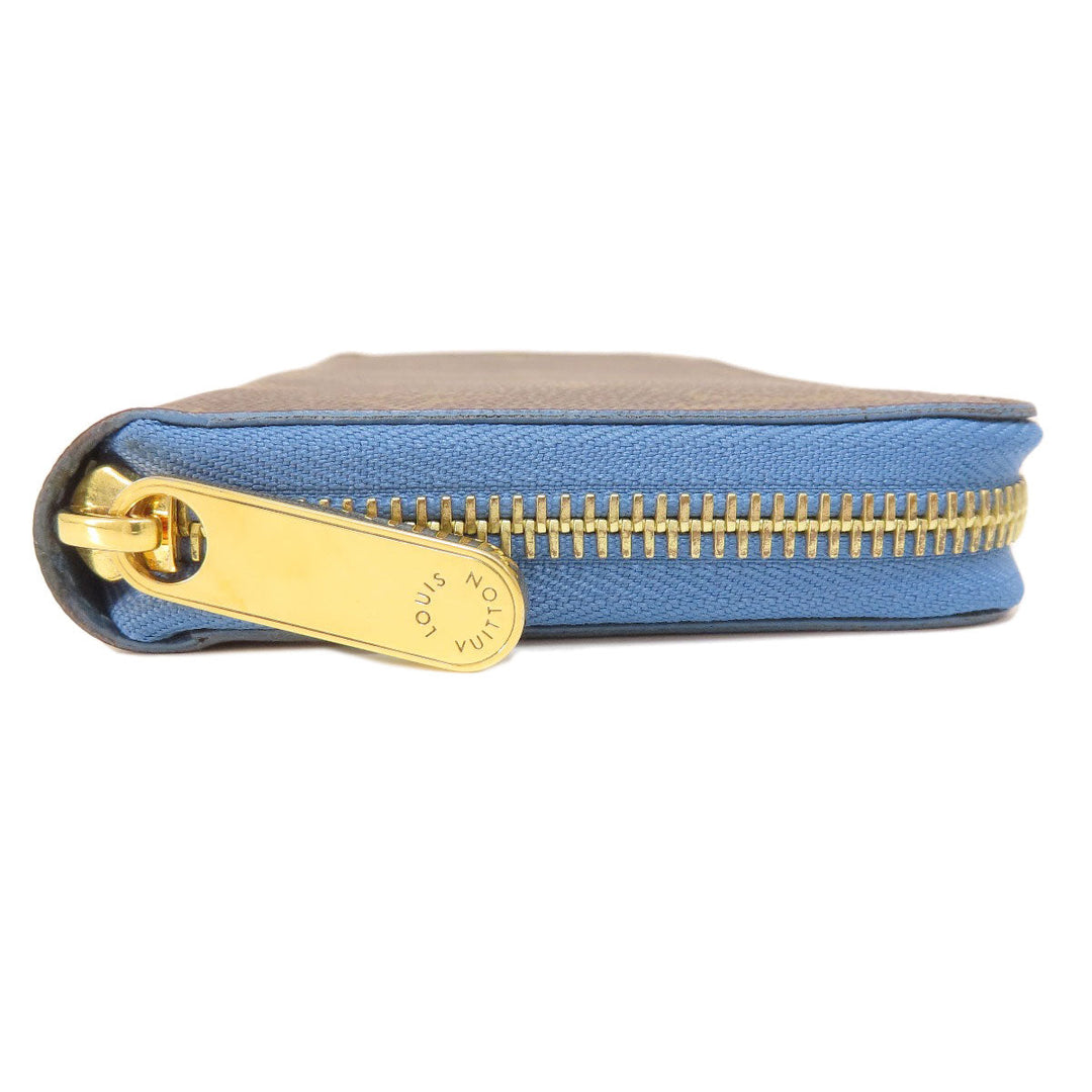 LOUIS VUITTON Long Wallet Purse M63894 Monogram canvas Brown Zippy Wallet Monogram Blue Jean Women Used Authentic
