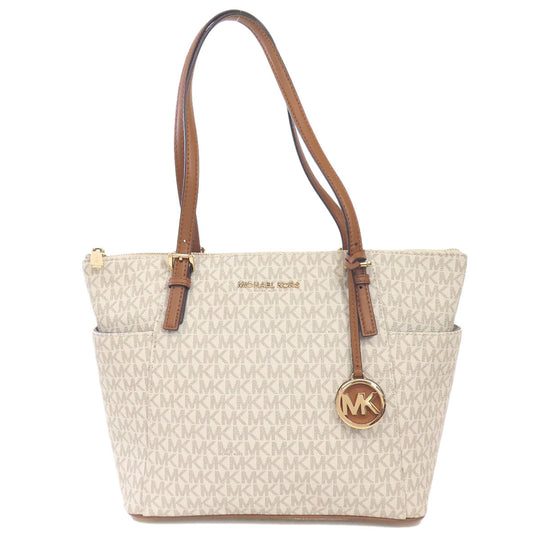 MICHAEL KORS Tote Bag PVC white MK signature Women Used Authentic