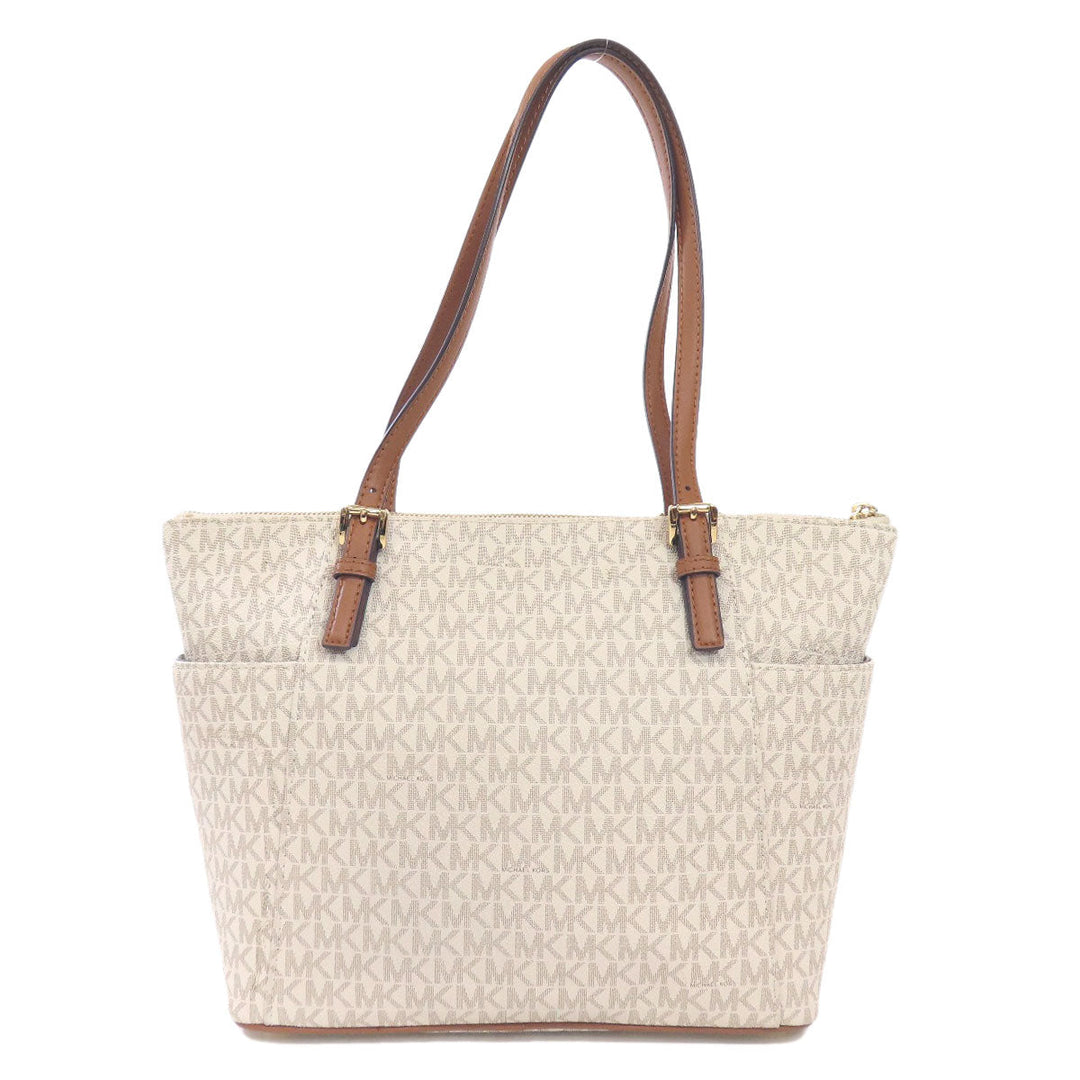 MICHAEL KORS Tote Bag PVC white MK signature Women Used Authentic
