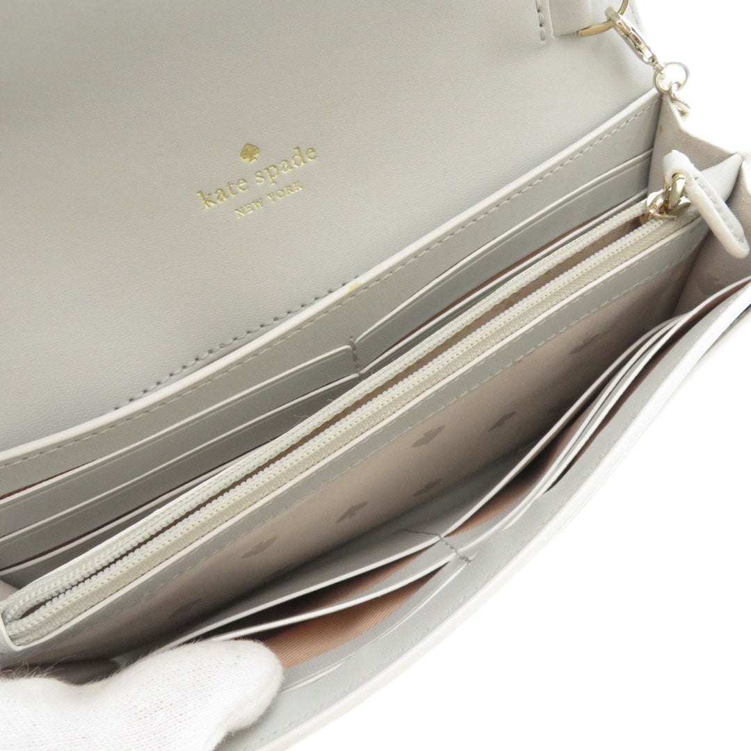 Kate Spade Long Wallet Purse leather white Chain wallet logo motif Women Used Authentic