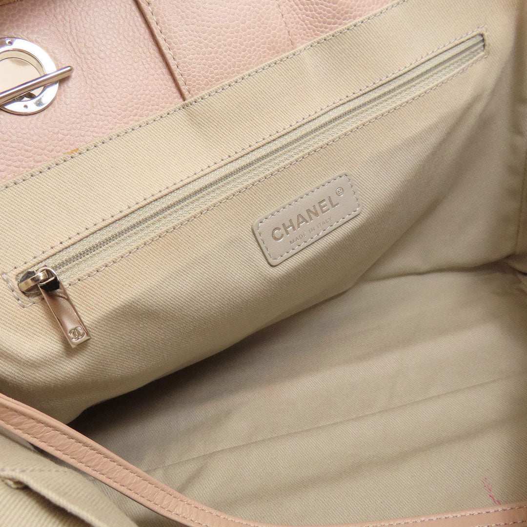 CHANEL Tote Bag Calfskin pink DeauvilleMM SilverMetal