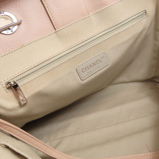 CHANEL Tote Bag Calfskin pink DeauvilleMM SilverMetal