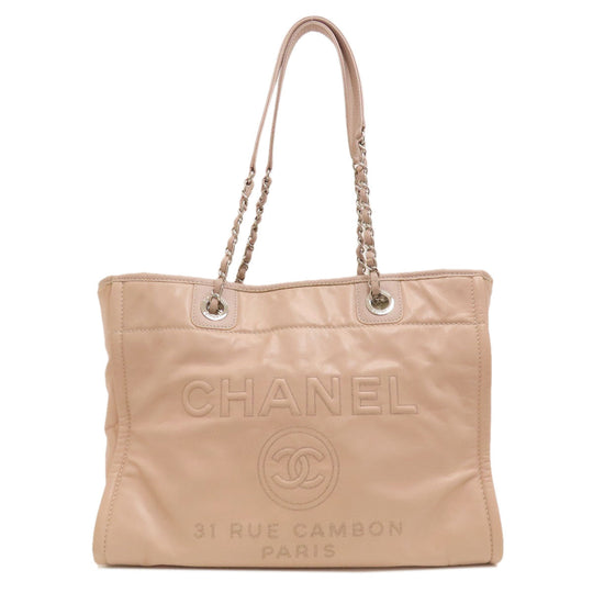CHANEL Tote Bag Calfskin pink DeauvilleMM SilverMetal
