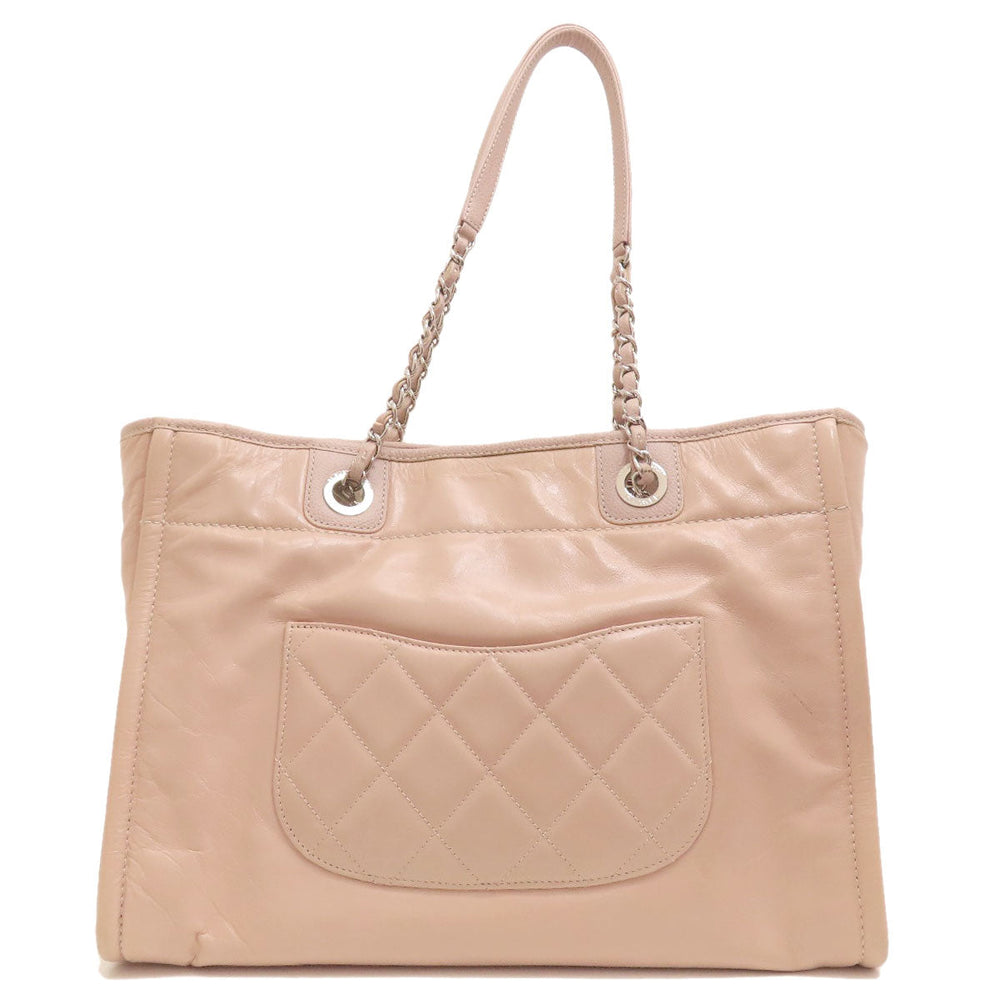 CHANEL Tote Bag Calfskin pink DeauvilleMM SilverMetal