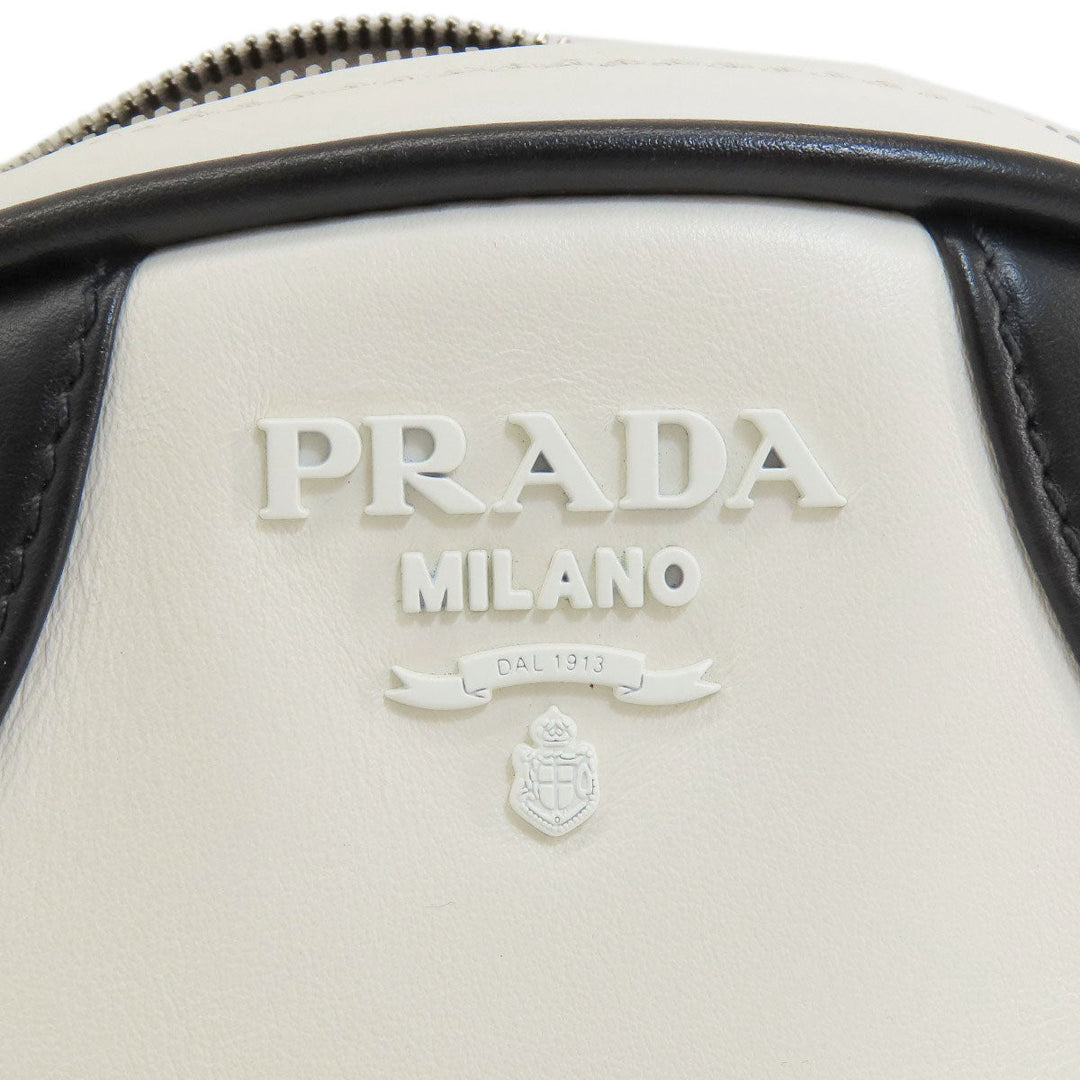 PRADA Shoulder Bag 1BH140 leather white Bowling Women Used Authentic