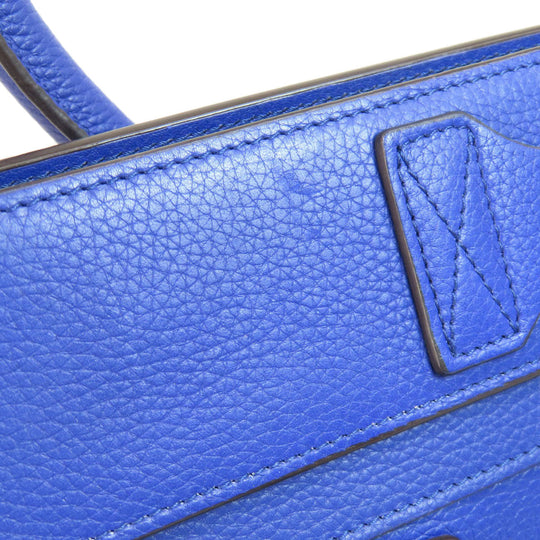 CELINE Tote Bag leather blue Luggage mini Women Used Authentic