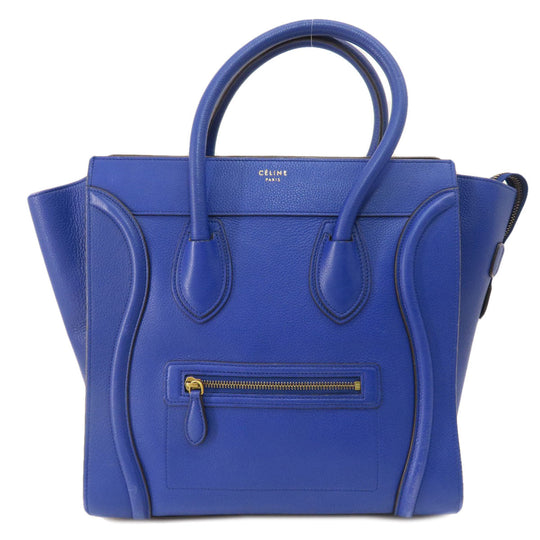 CELINE Tote Bag leather blue Luggage mini Women Used Authentic